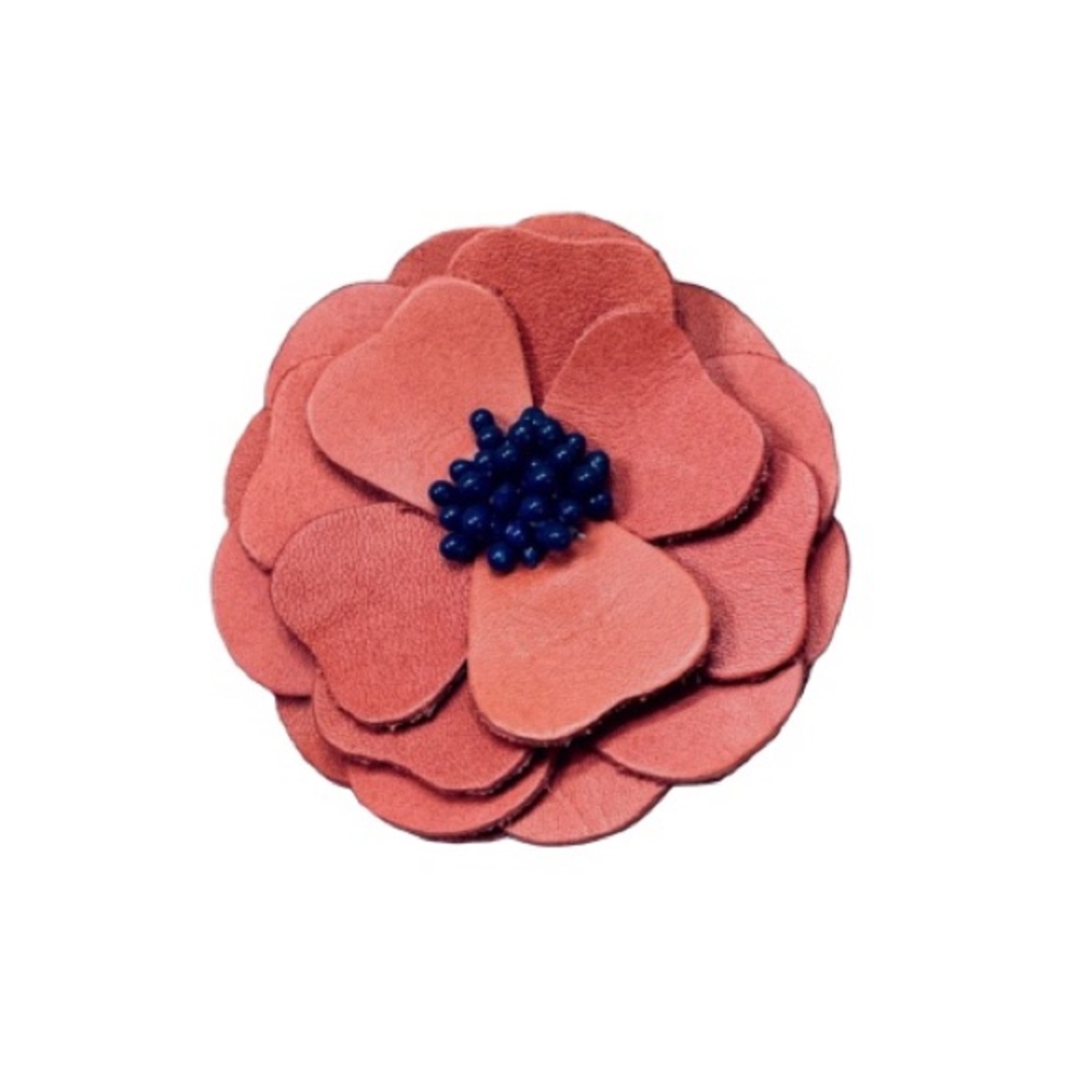 Fossil Pink Leather Flower Brooch NEW